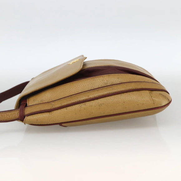 CARTIER Shoulder Bag Leather Beige Gold Auth hk3586