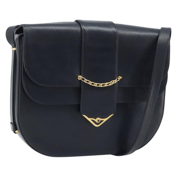 CARTIER Shoulder Bag Leather Navy Gold Auth hk3587