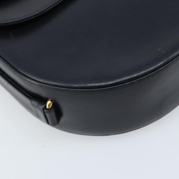 CARTIER Shoulder Bag Leather Navy Gold Auth hk3587