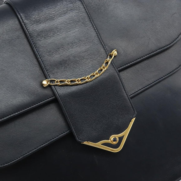 CARTIER Shoulder Bag Leather Navy Gold Auth hk3587