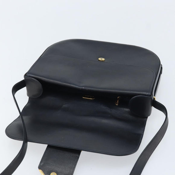 CARTIER Shoulder Bag Leather Navy Gold Auth hk3587