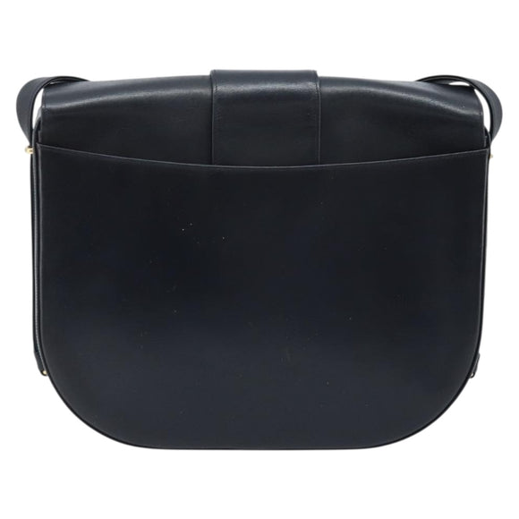 CARTIER Shoulder Bag Leather Navy Gold Auth hk3587