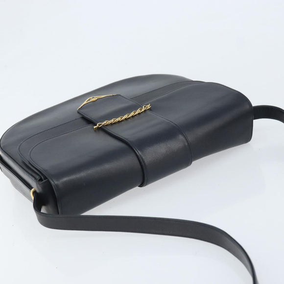 CARTIER Shoulder Bag Leather Navy Gold Auth hk3587