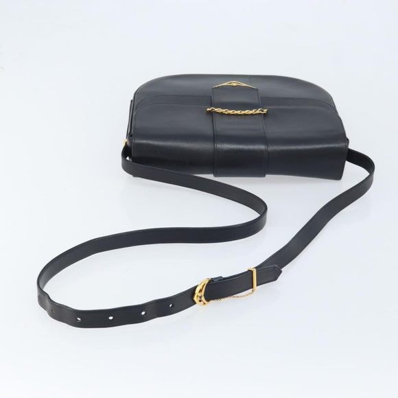 CARTIER Shoulder Bag Leather Navy Gold Auth hk3587