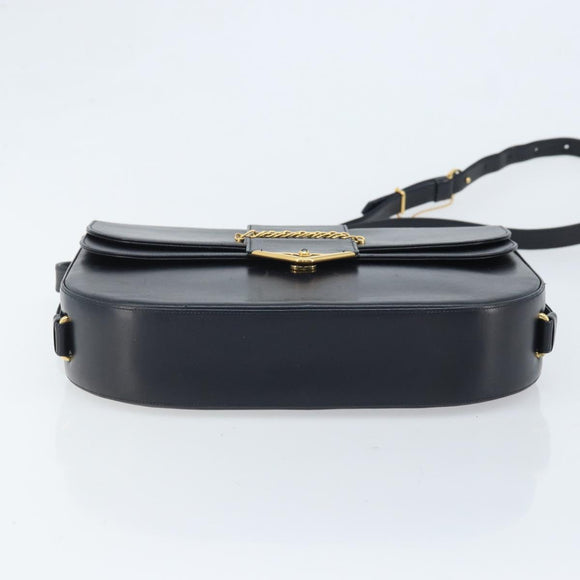 CARTIER Shoulder Bag Leather Navy Gold Auth hk3587