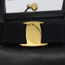 Salvatore Ferragamo Vala Hand Bag Leather Navy Gold Auth hk3588-17