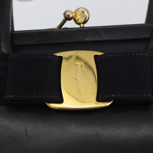 Salvatore Ferragamo Vala Hand Bag Leather Navy Gold Auth hk3588