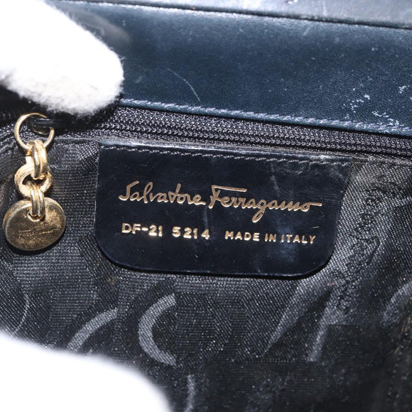 Salvatore Ferragamo Vala Hand Bag Leather Navy Gold Auth hk3588