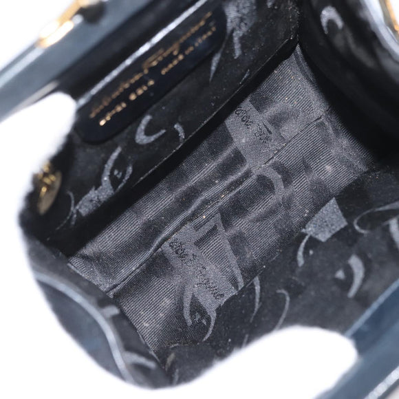 Salvatore Ferragamo Vala Hand Bag Leather Navy Gold Auth hk3588