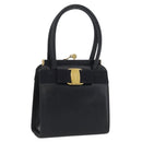 Salvatore Ferragamo Vala Hand Bag Leather Navy Gold Auth hk3588-1