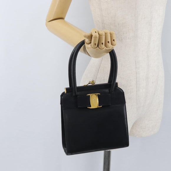 Salvatore Ferragamo Vala Hand Bag Leather Navy Gold Auth hk3588
