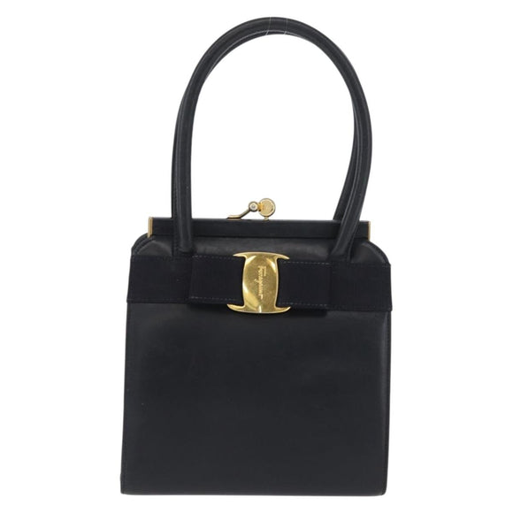 Salvatore Ferragamo Vala Hand Bag Leather Navy Gold Auth hk3588