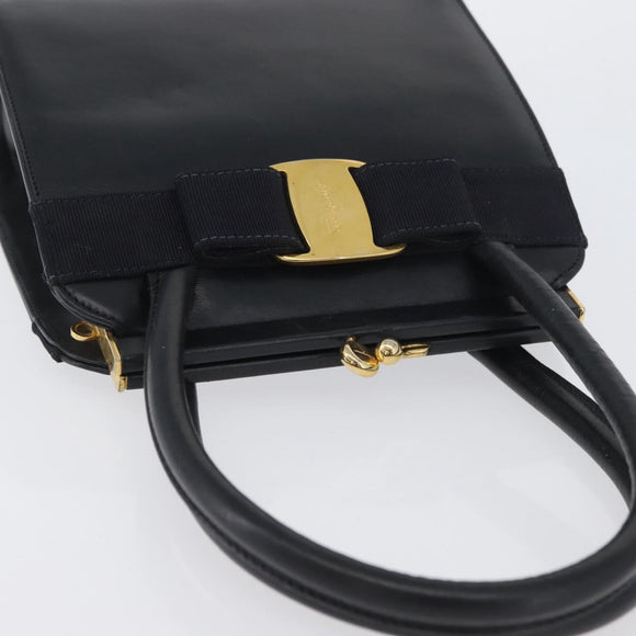 Salvatore Ferragamo Vala Hand Bag Leather Navy Gold Auth hk3588