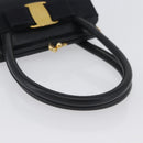 Salvatore Ferragamo Vala Hand Bag Leather Navy Gold Auth hk3588-7
