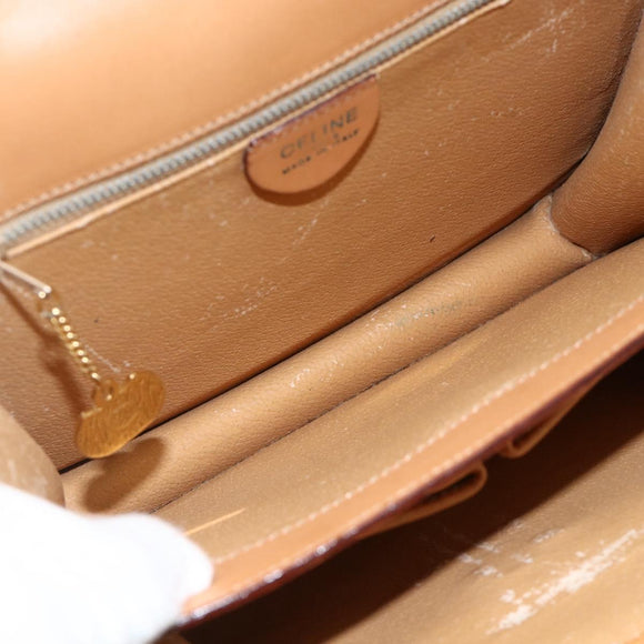 CELINE Macadam Canvas Hand Bag PVC Leather Brown Gold Auth hk3589