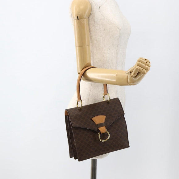 CELINE Macadam Canvas Hand Bag PVC Leather Brown Gold Auth hk3589