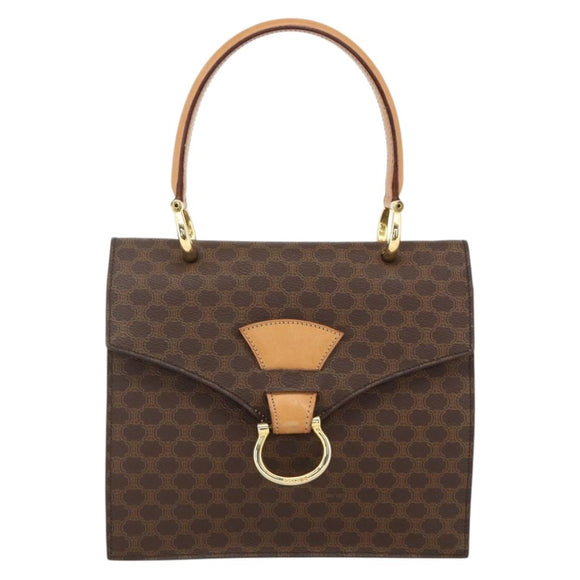 CELINE Macadam Canvas Hand Bag PVC Leather Brown Gold Auth hk3589