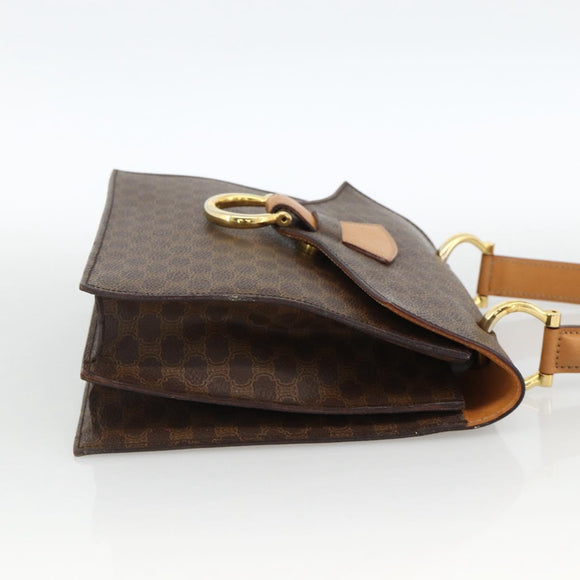 CELINE Macadam Canvas Hand Bag PVC Leather Brown Gold Auth hk3589