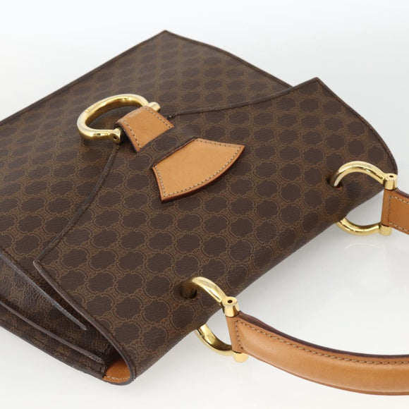 CELINE Macadam Canvas Hand Bag PVC Leather Brown Gold Auth hk3589