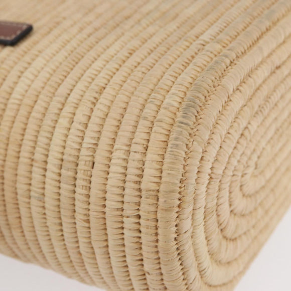 LOEWE Anagram Tote Bag Raffia Leather Beige Silver Auth hk3596A