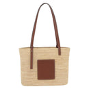 LOEWE Anagram Tote Bag Raffia Leather Beige Silver Auth hk3596A-13