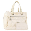 CHANEL Matelasse Paris Biarritz GM Tote Bag PVC Canvas White CC Auth hk3597-1
