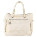 CHANEL Matelasse Paris Biarritz GM Tote Bag PVC Canvas White CC Auth hk3597-13
