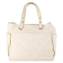 CHANEL Matelasse Paris Biarritz GM Tote Bag PVC Canvas White CC Auth hk3597-2