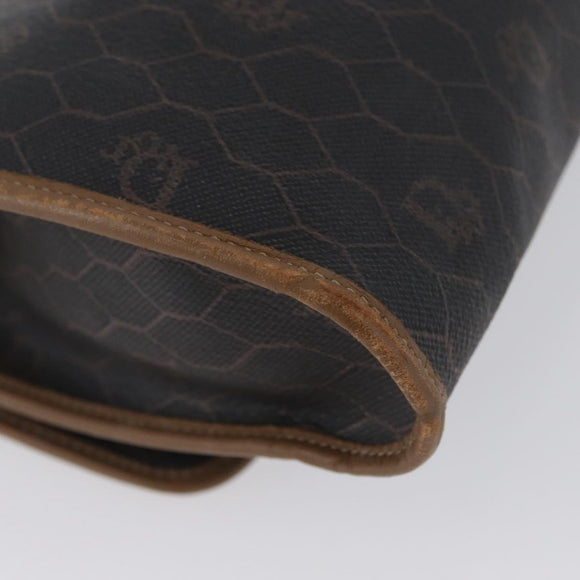 Christian Dior Honeycomb Canvas Chain Bag PVC Leather Black Gold Auth hk3598