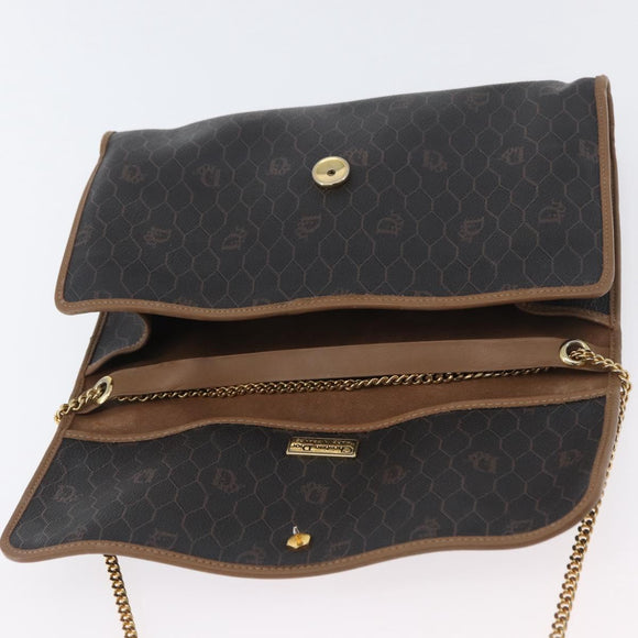 Christian Dior Honeycomb Canvas Chain Bag PVC Leather Black Gold Auth hk3598