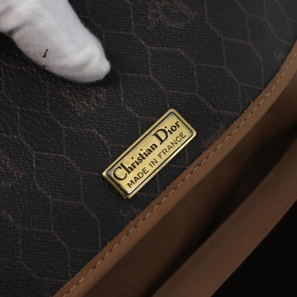 Christian Dior Honeycomb Canvas Chain Bag PVC Leather Black Gold Auth hk3598