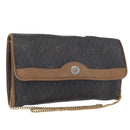 Christian Dior Honeycomb Canvas Chain Bag PVC Leather Black Gold Auth hk3598-1