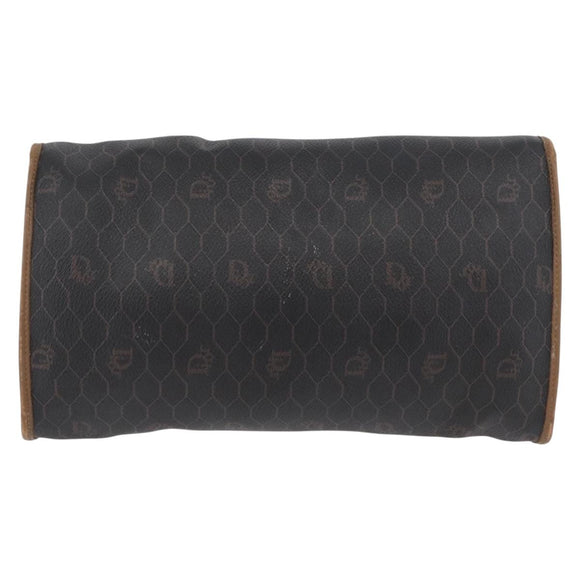 Christian Dior Honeycomb Canvas Chain Bag PVC Leather Black Gold Auth hk3598