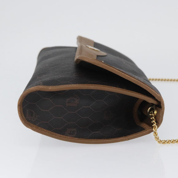Christian Dior Honeycomb Canvas Chain Bag PVC Leather Black Gold Auth hk3598