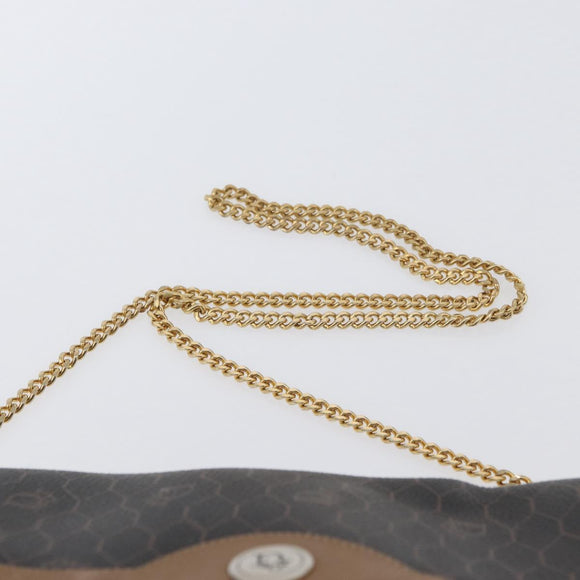 Christian Dior Honeycomb Canvas Chain Bag PVC Leather Black Gold Auth hk3598