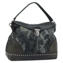 PRADA Camouflage Shoulder Bag Nylon Leather Khaki Black Silver Auth hk3599-1
