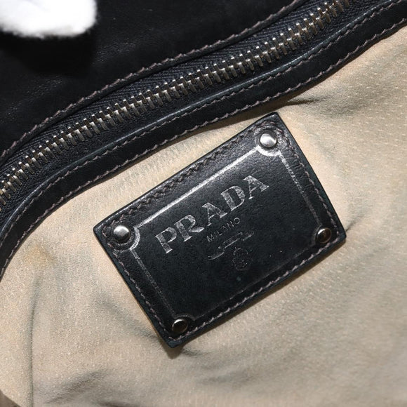 PRADA Camouflage Shoulder Bag Nylon Leather Khaki Black Silver Auth hk3599