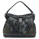PRADA Camouflage Shoulder Bag Nylon Leather Khaki Black Silver Auth hk3599-13