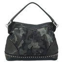 PRADA Camouflage Shoulder Bag Nylon Leather Khaki Black Silver Auth hk3599-2