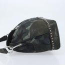 PRADA Camouflage Shoulder Bag Nylon Leather Khaki Black Silver Auth hk3599-4