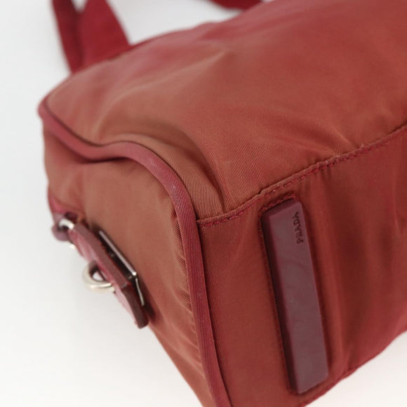 PRADA Tote Bag Nylon Red Silver Auth hk3600