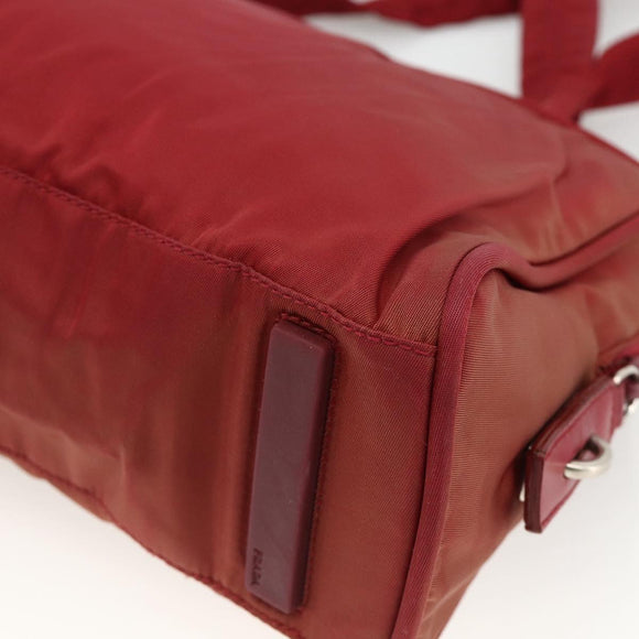 PRADA Tote Bag Nylon Red Silver Auth hk3600