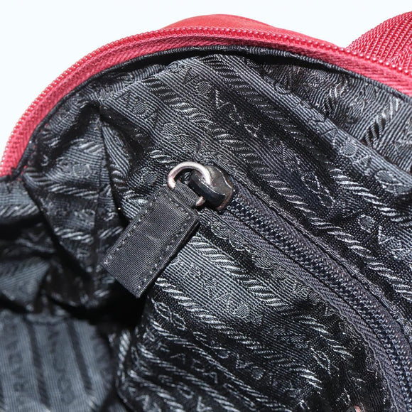 PRADA Tote Bag Nylon Red Silver Auth hk3600