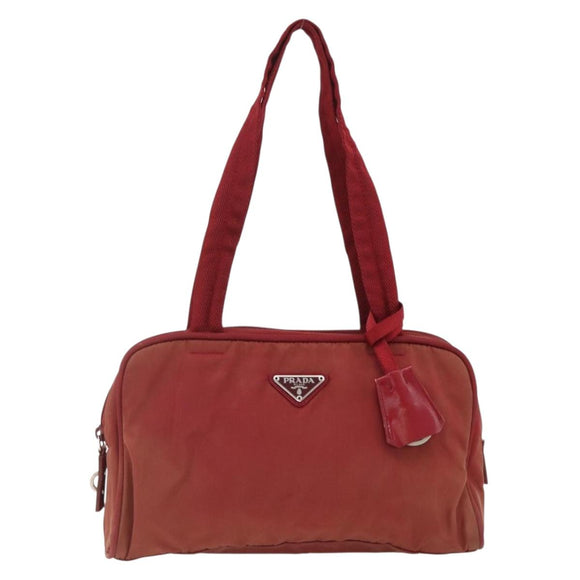 PRADA Tote Bag Nylon Red Silver Auth hk3600