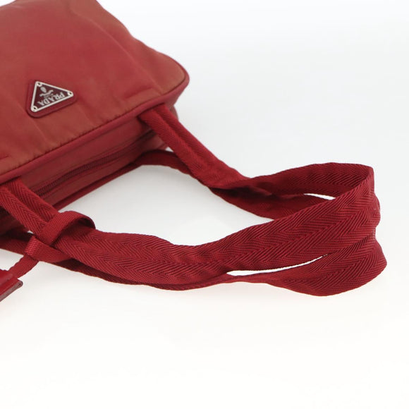PRADA Tote Bag Nylon Red Silver Auth hk3600