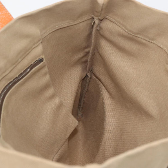 PRADA Tote Bag Canvas Leather Beige Orange Silver Auth hk3602