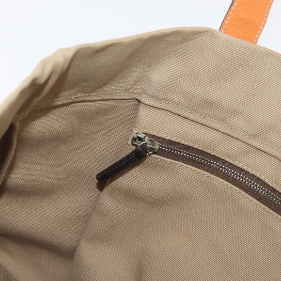PRADA Tote Bag Canvas Leather Beige Orange Silver Auth hk3602