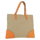 PRADA Tote Bag Canvas Leather Beige Orange Silver Auth hk3602-1