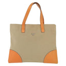 PRADA Tote Bag Canvas Leather Beige Orange Silver Auth hk3602-13