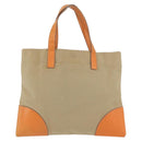 PRADA Tote Bag Canvas Leather Beige Orange Silver Auth hk3602-2